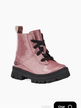 UGG Glitter Pink Lace-Up Ankle Boot with Black Lug Sole